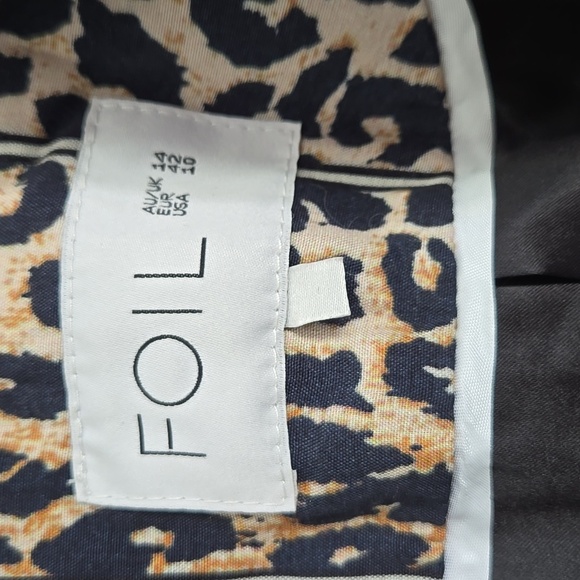 Women's FOIL Leopard Print Striped Blazer Brown Black, Size 10 - Picture 3 of 4